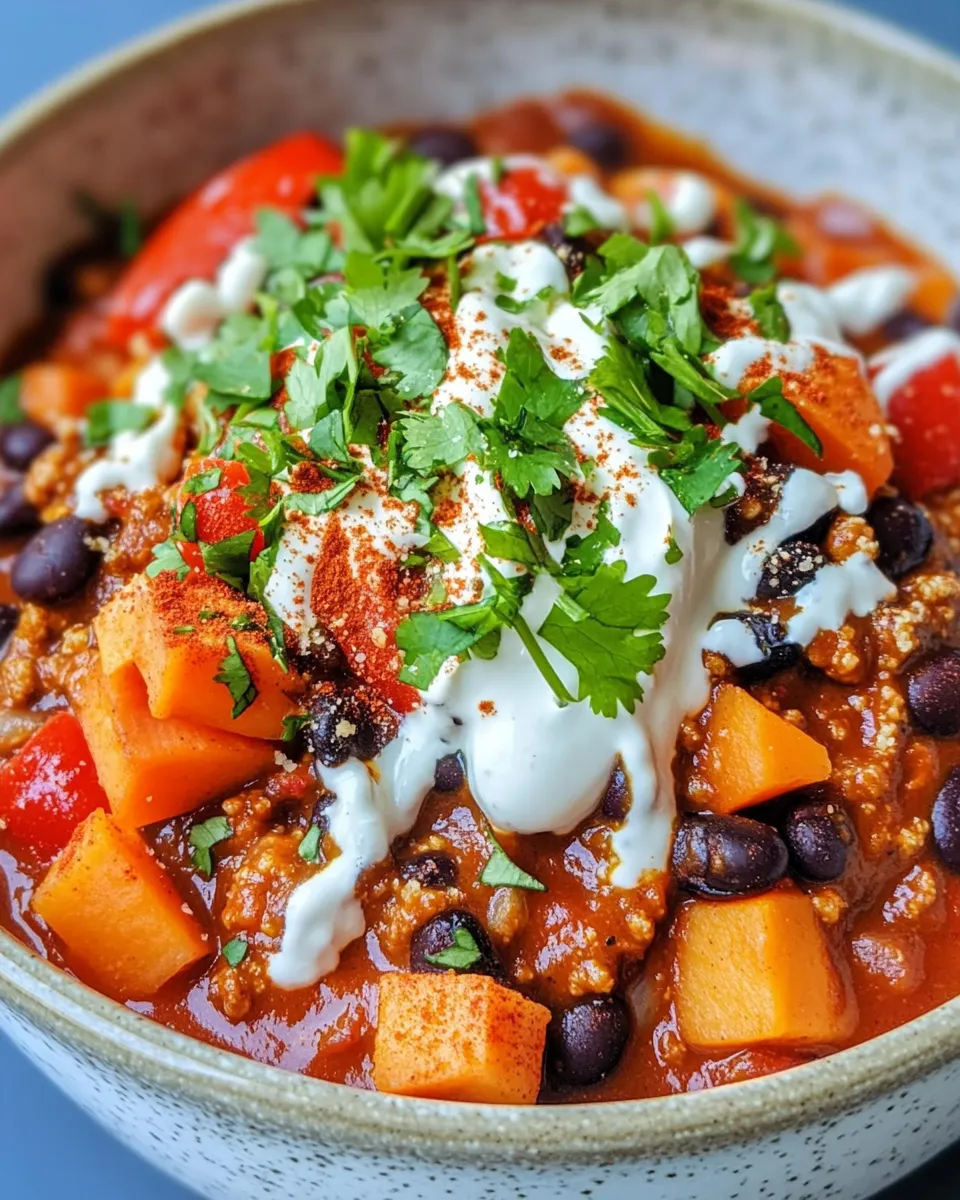 Delicious Sweet Potato Black Bean Chili, Lime Crema picture