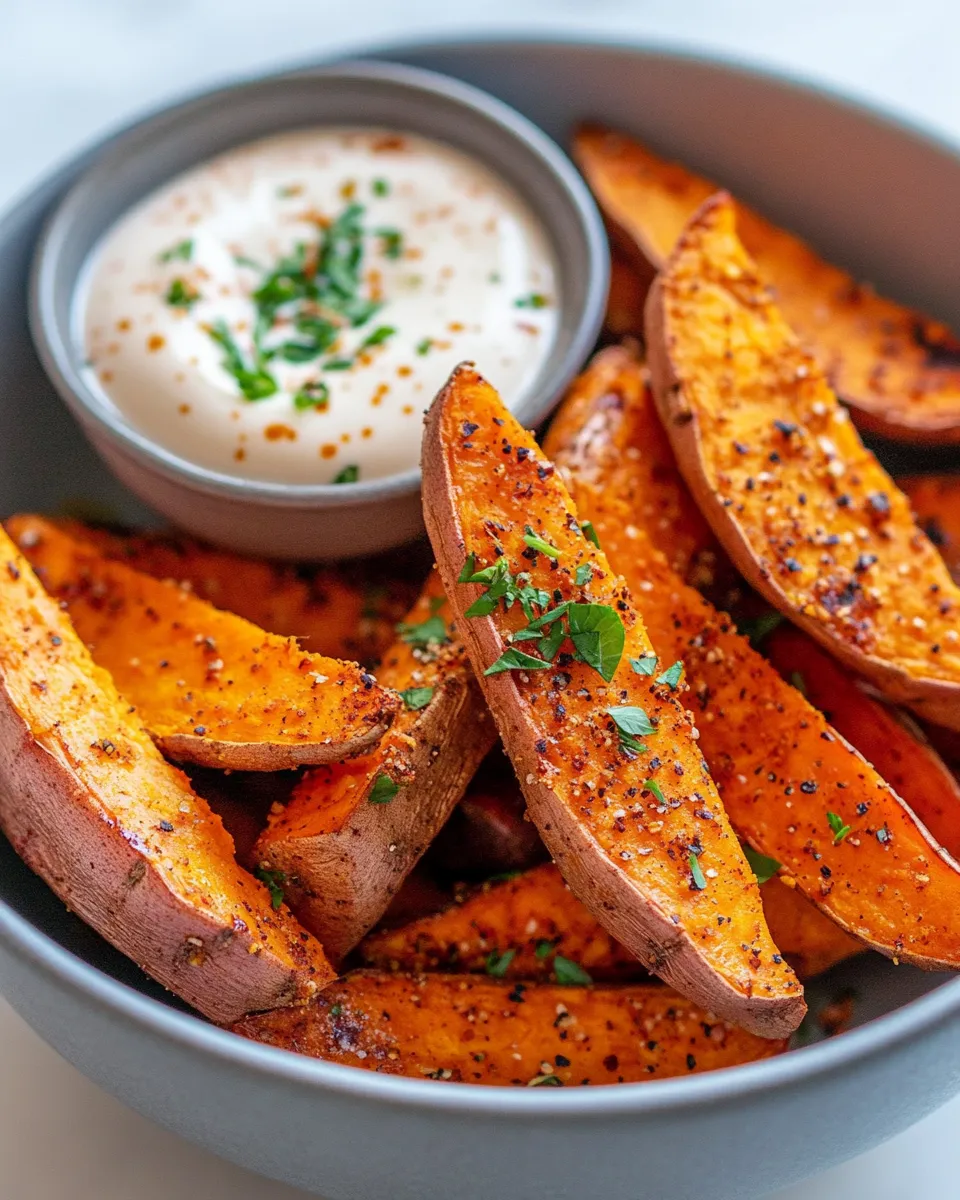 Classic Sweet Potato Wedges with Hot Honey Yogurt dish photo