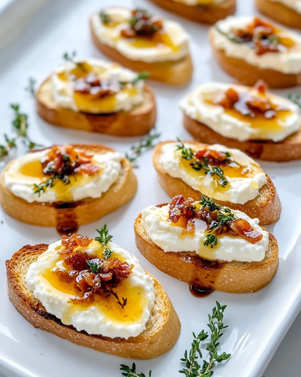 Homemade Whipped Ricotta Crostini with Hot Honey & Thyme recipe photo
