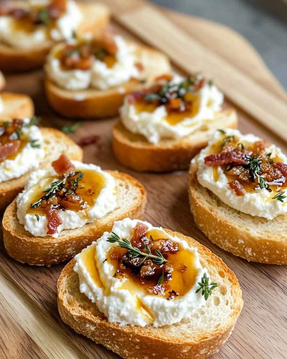 Easy Whipped Ricotta Crostini with Hot Honey & Thyme food shot