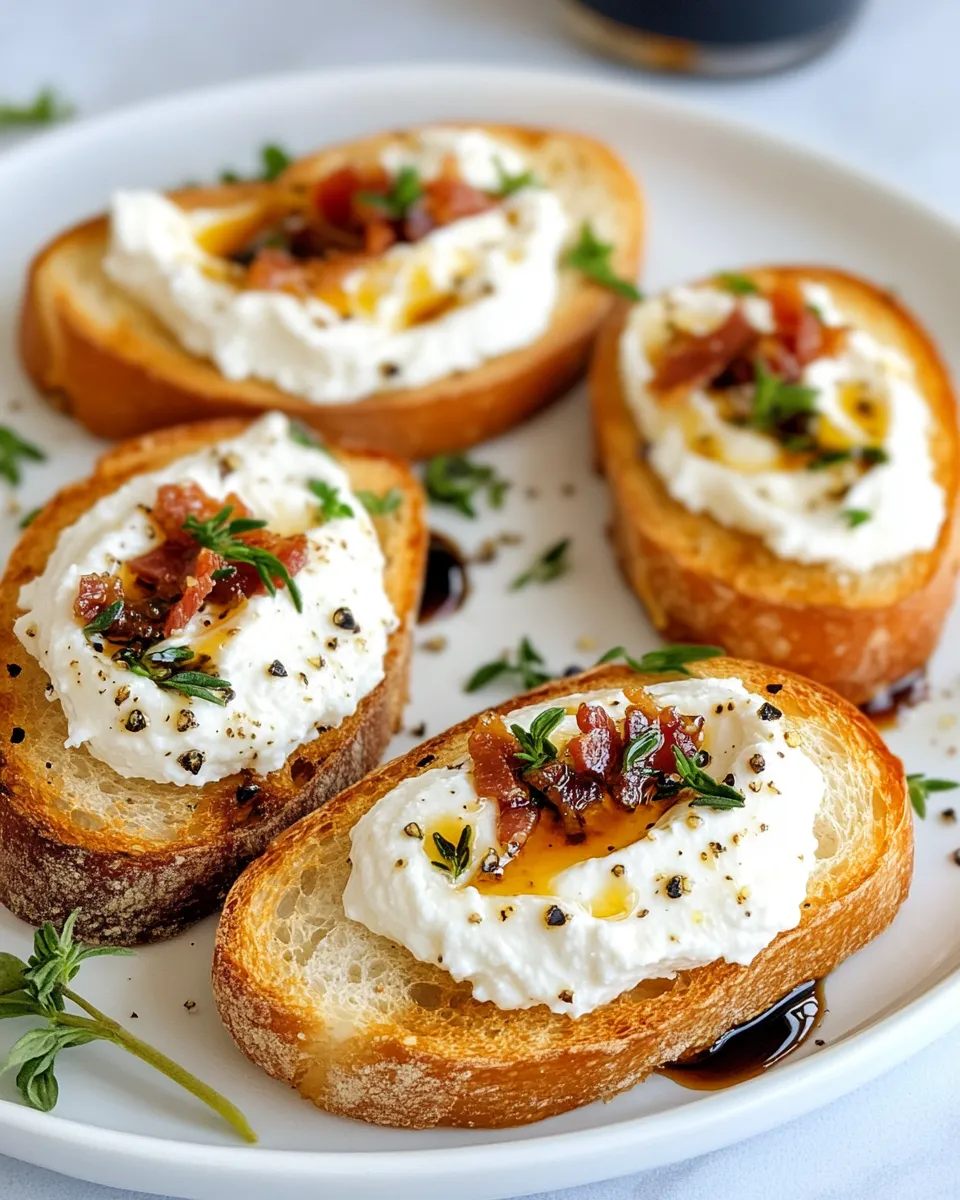 Delicious Whipped Ricotta Crostini with Hot Honey & Thyme plate image