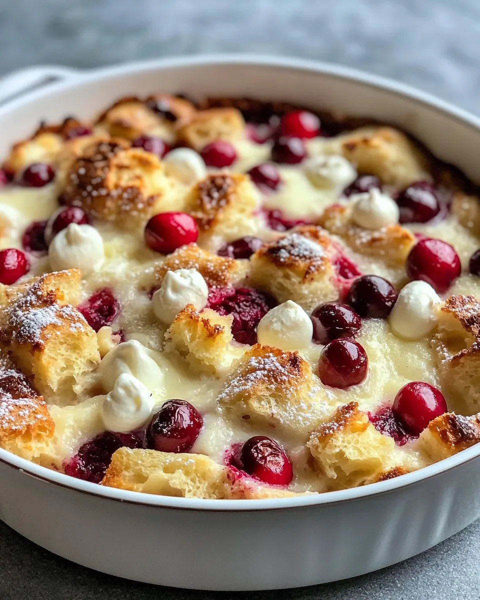 Easy White Chocolate Cranberry Bread Pudding food shot