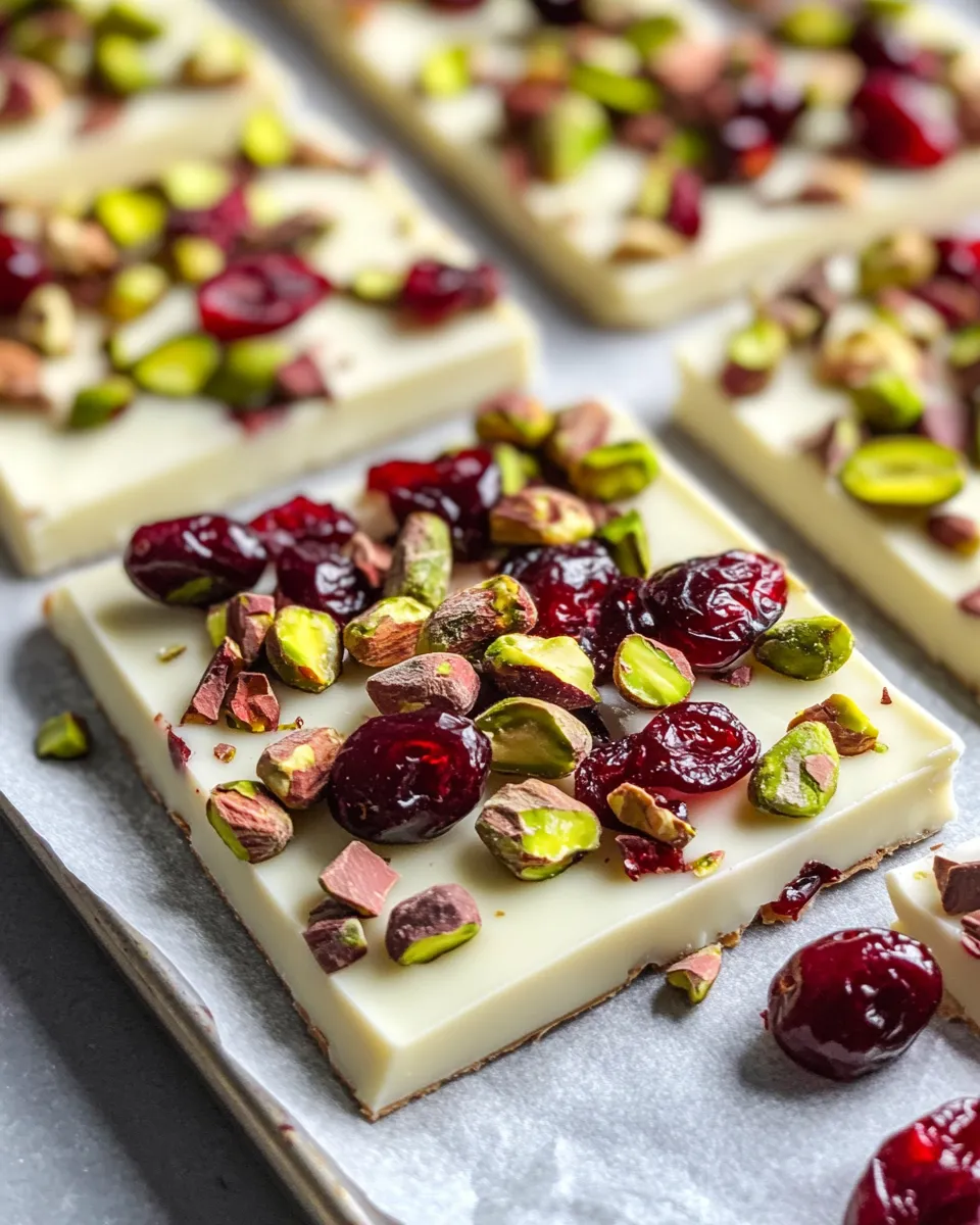 Easy White Chocolate Cranberry Pistachio Bark recipe image