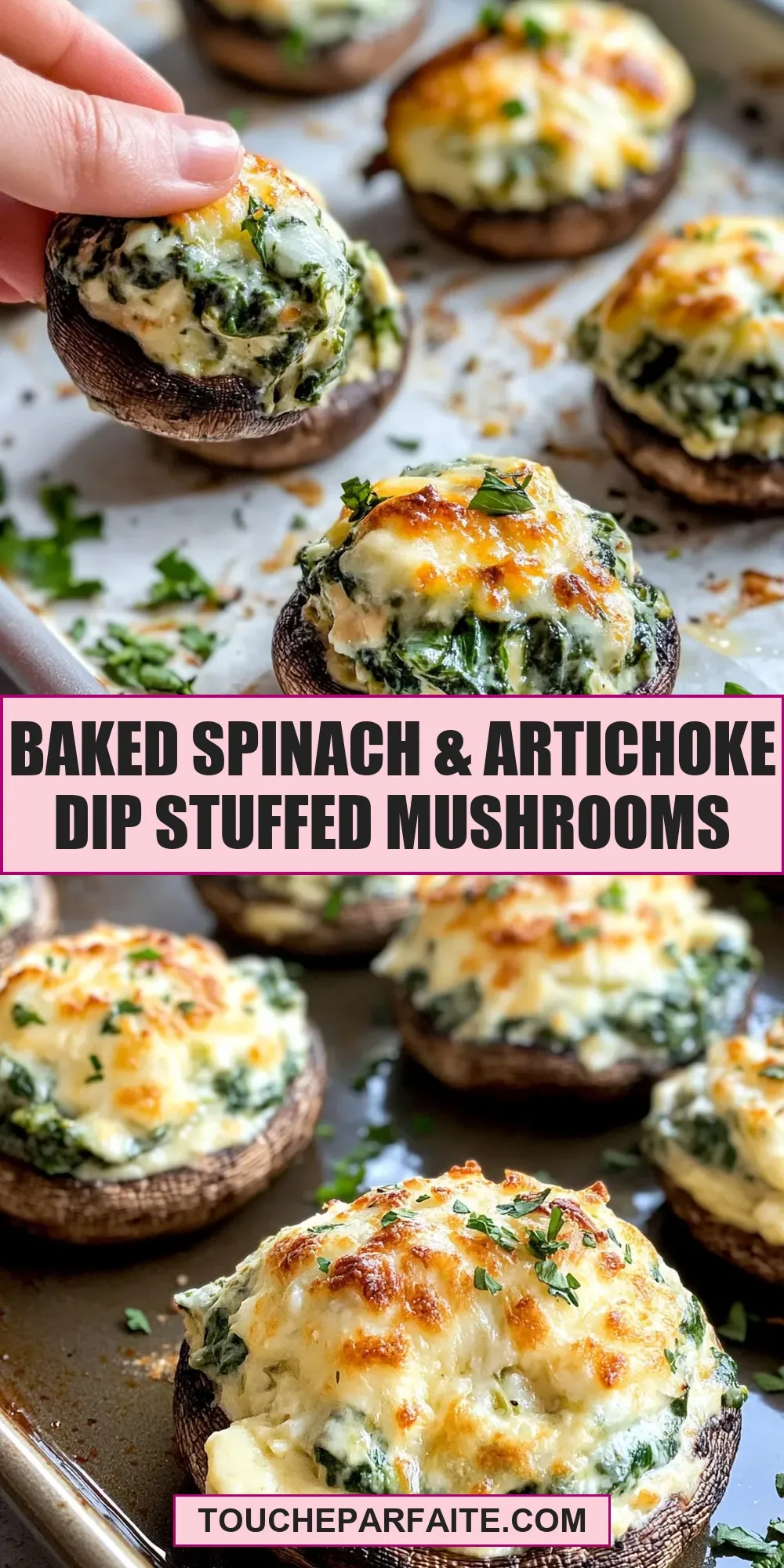 Baked Spinach & Artichoke Dip Stuffed Mushrooms (Tasty & Delicious)