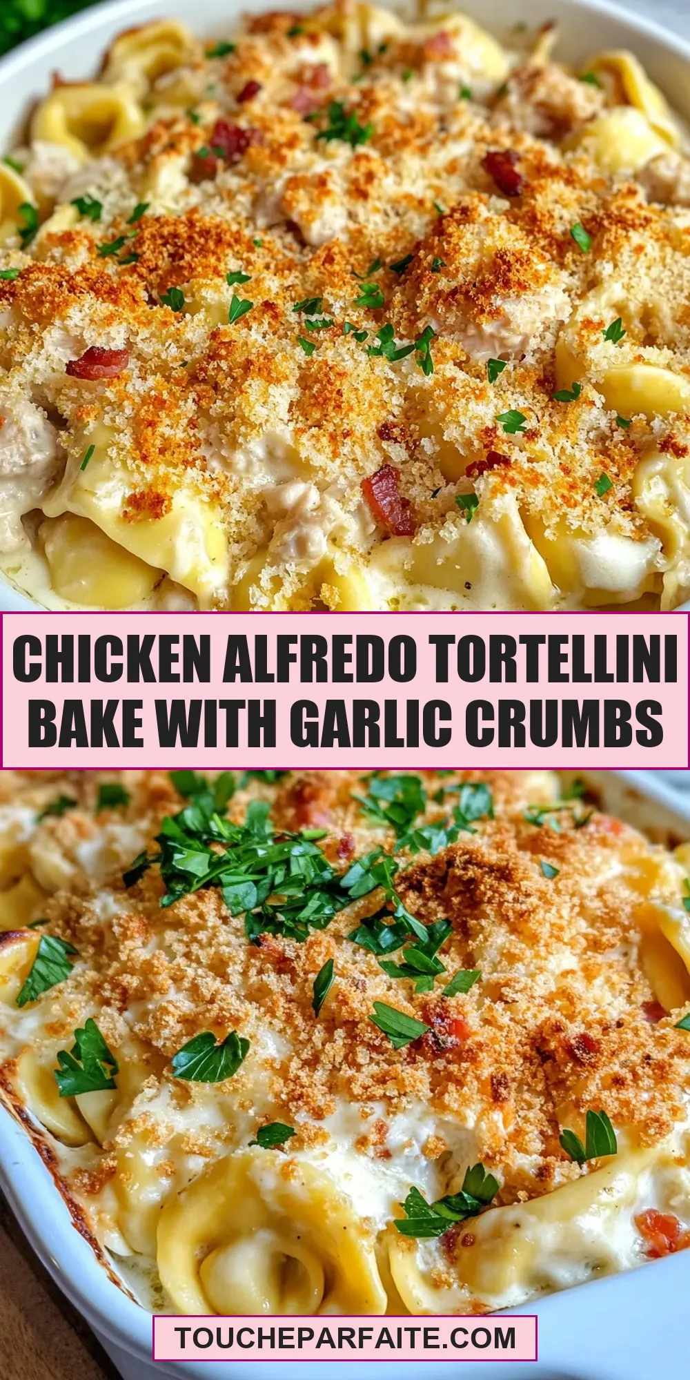 Easy Chicken Alfredo Tortellini Bake With Garlic Crumbs Recipe