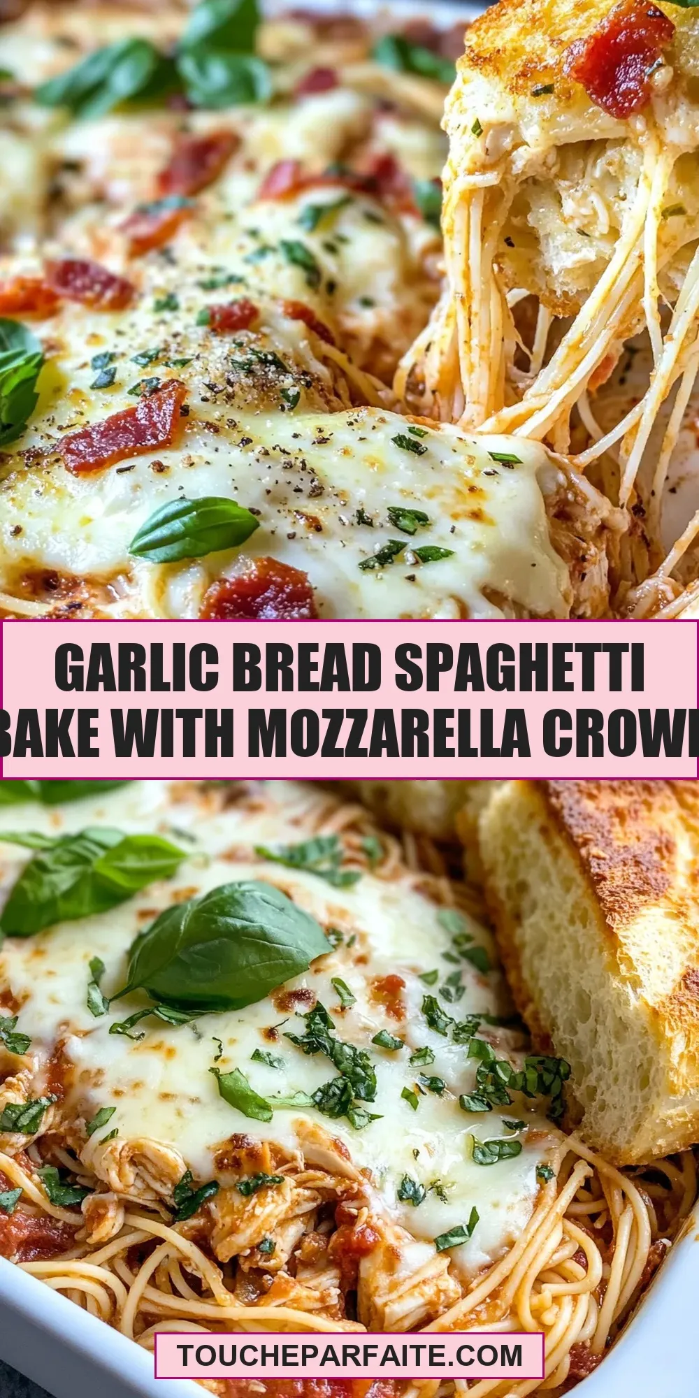 Easy Garlic Bread Spaghetti Bake With Mozzarella Crown Recipe