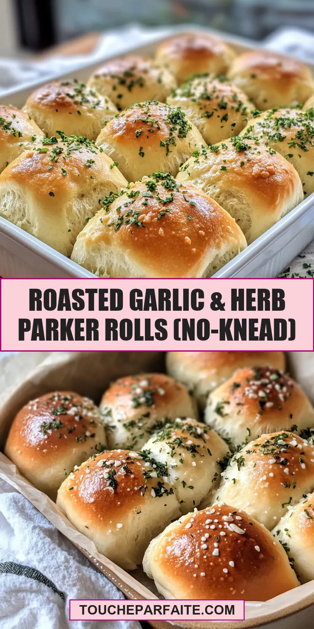 Creamy Roasted Garlic & Herb Parker Rolls (No-Knead)
