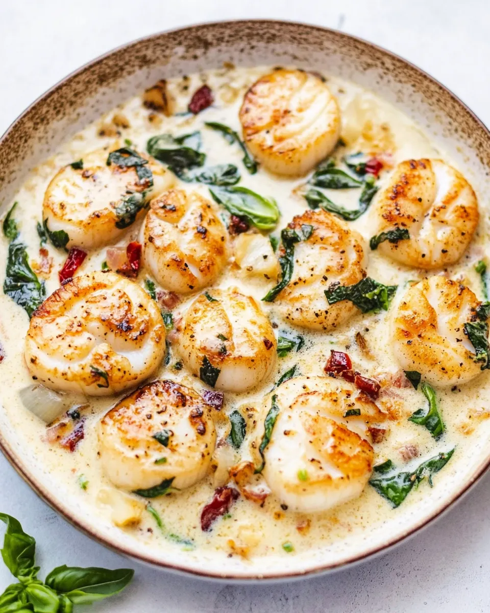 Delicious Amazing Creamy Tuscan Garlic Scallops food shot