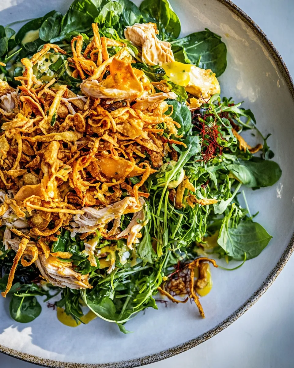 Easy Crispy Wonton Rotisserie Chicken Salad. food shot