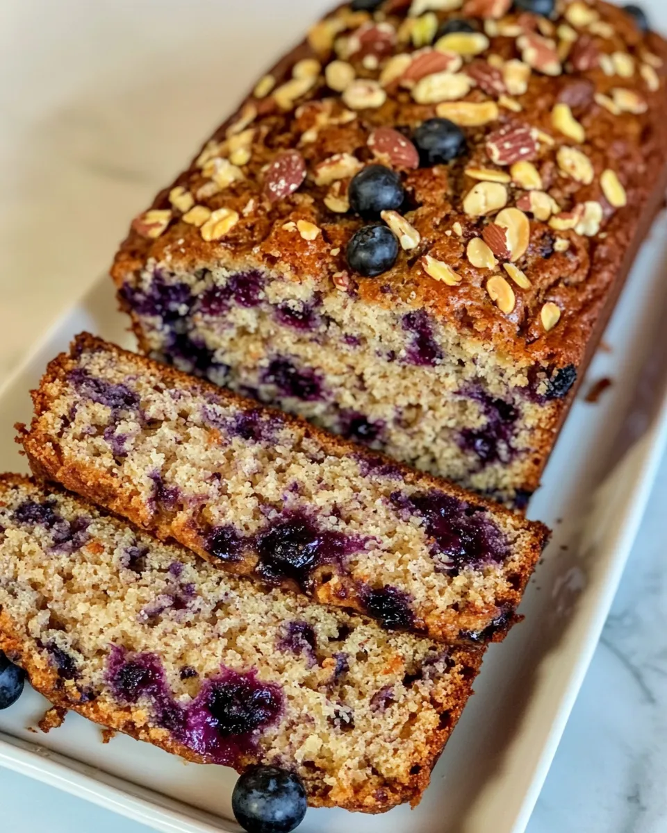 Delicious Easy Blueberry Banana Bread With Toasted Nuts food shot