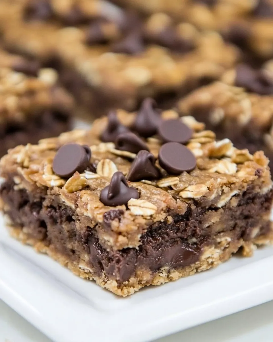 Delicious Fudgy Oatmeal Chocolate Chip Cookie Bars plate image