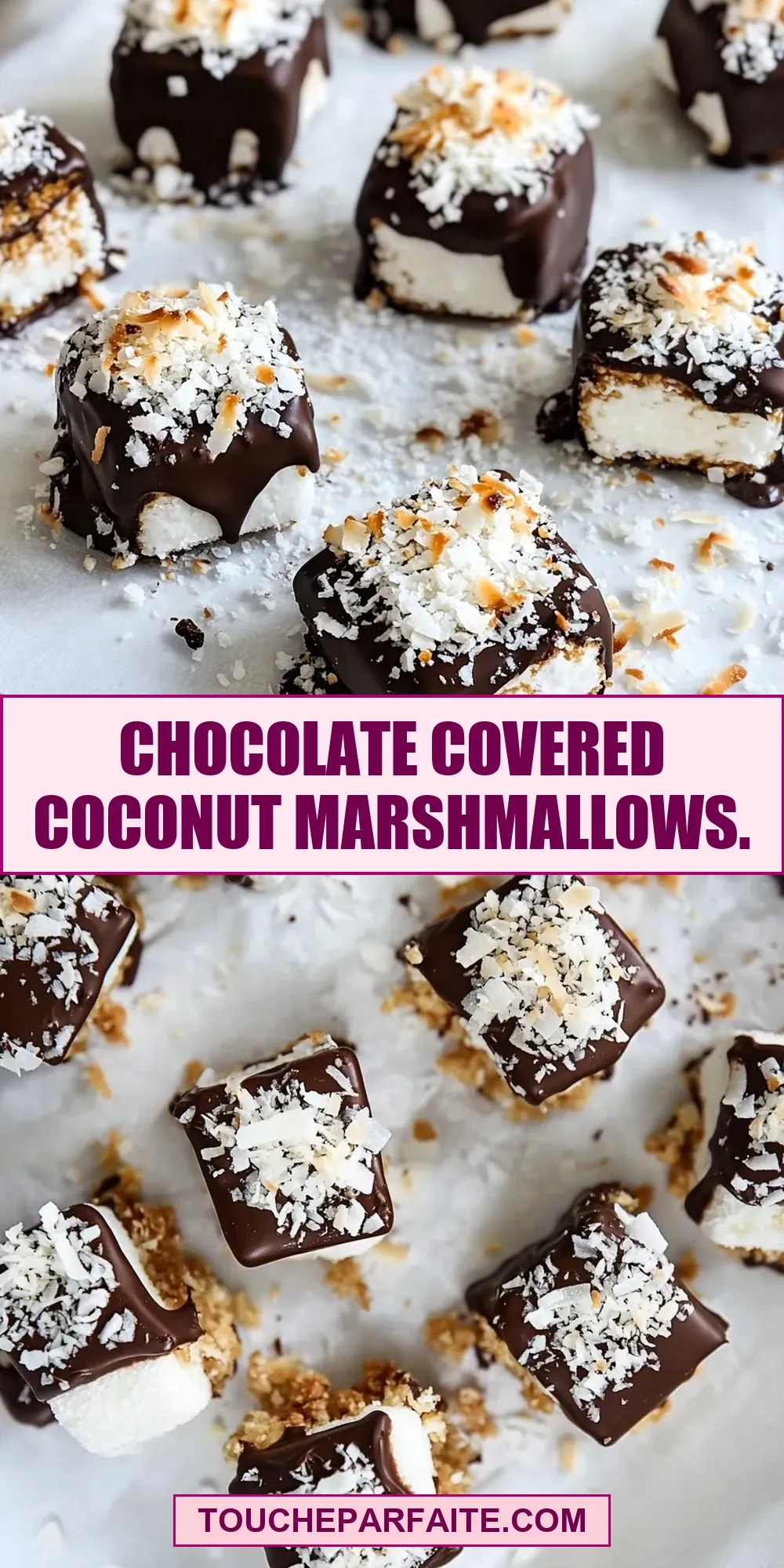 Easy Chocolate Covered Coconut Marshmallows.