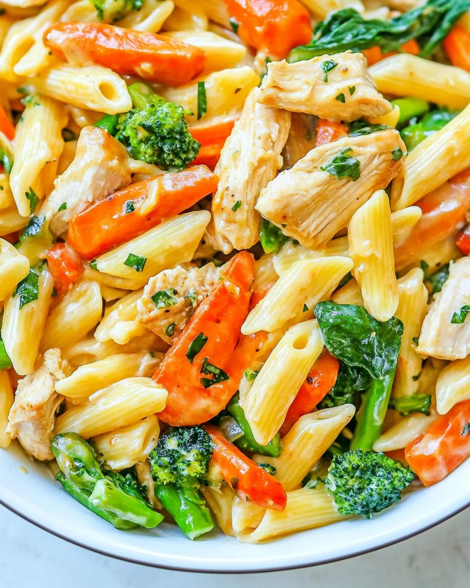 Classic 15-Minute Cheesy Chicken Pasta and Vegetables dish photo