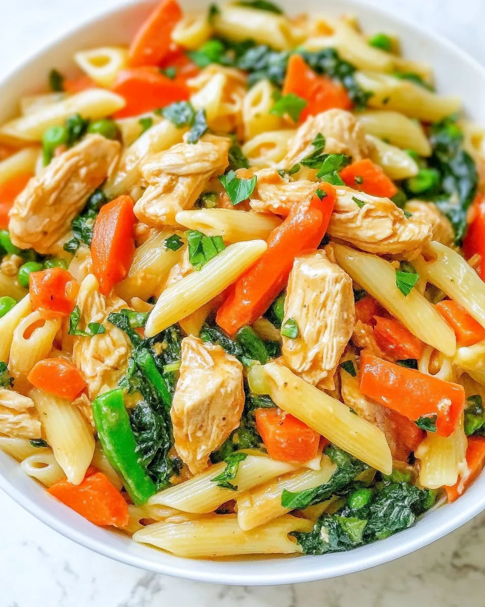 Delicious 15-Minute Cheesy Chicken Pasta and Vegetables plate image