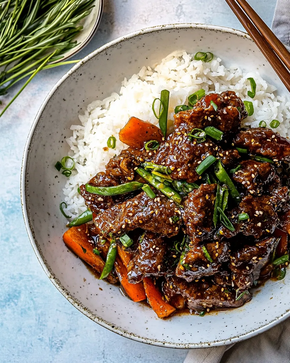 Easy 20 Minute Crispy Mongolian Beef. food shot