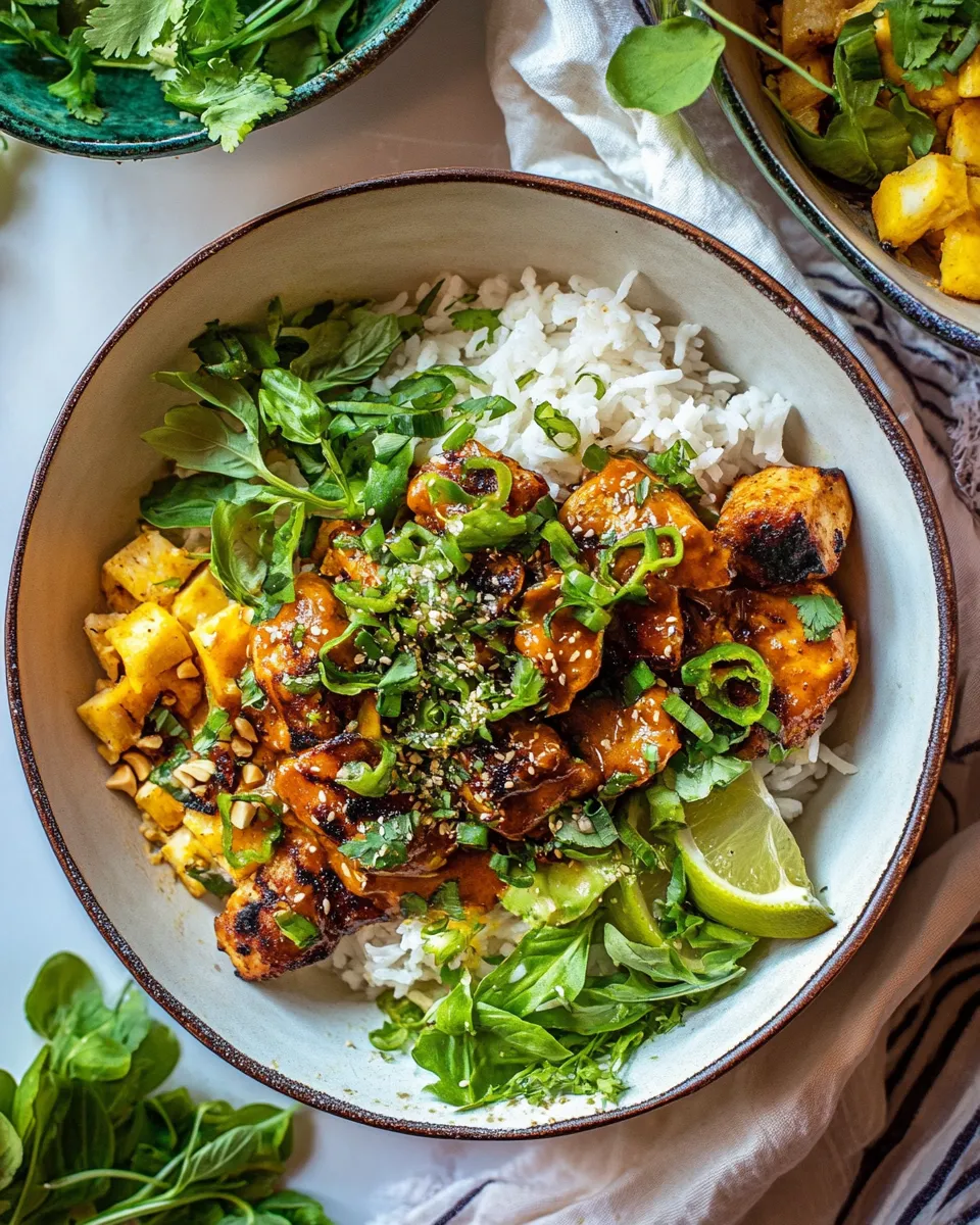 Homemade 30 Minute Ginger Peanut Chicken Bowls. recipe photo