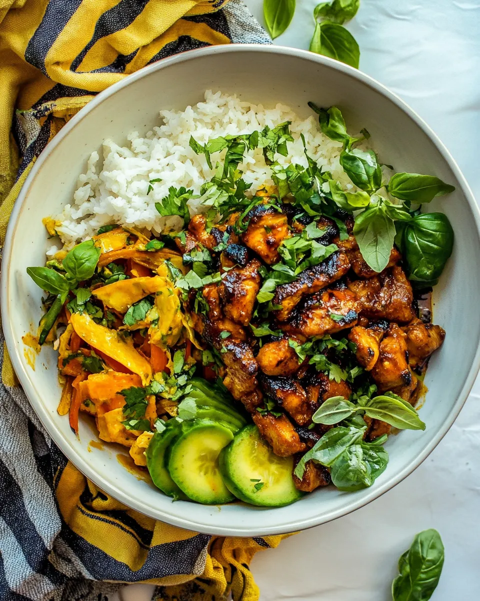 Delicious 30 Minute Ginger Peanut Chicken Bowls. picture