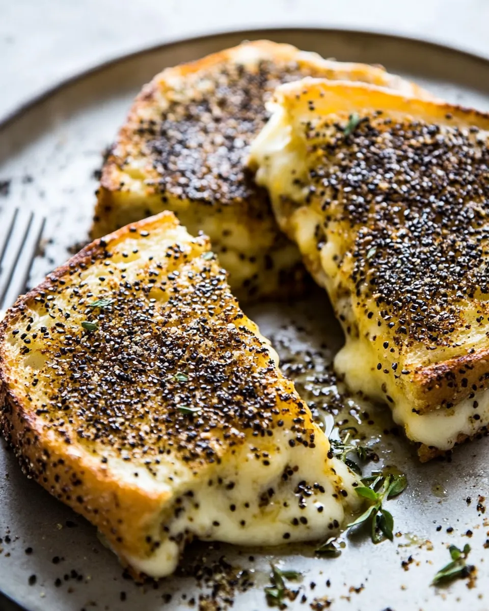 Classic 3 Cheese Everything Spice Grilled Cheese. dish photo
