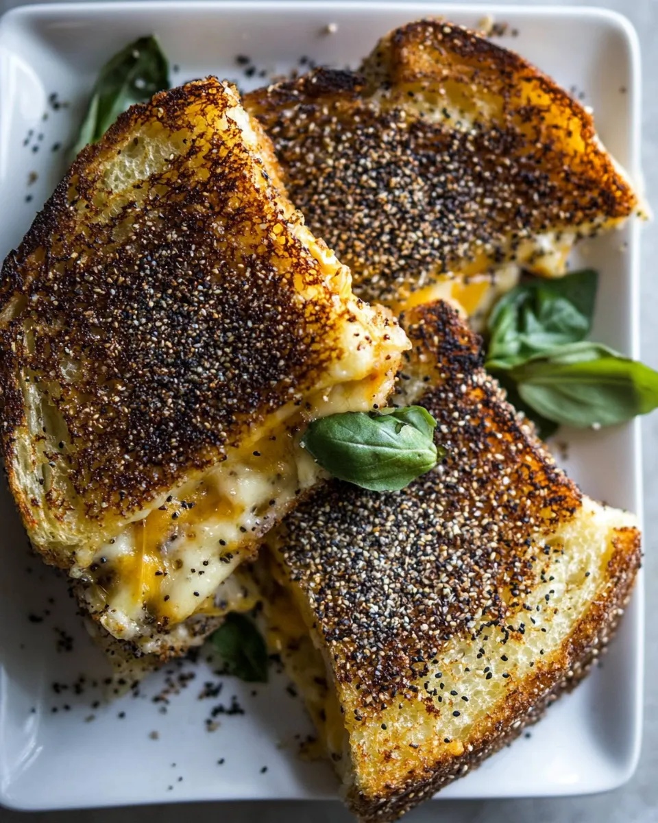 Easy 3 Cheese Everything Spice Grilled Cheese. food shot