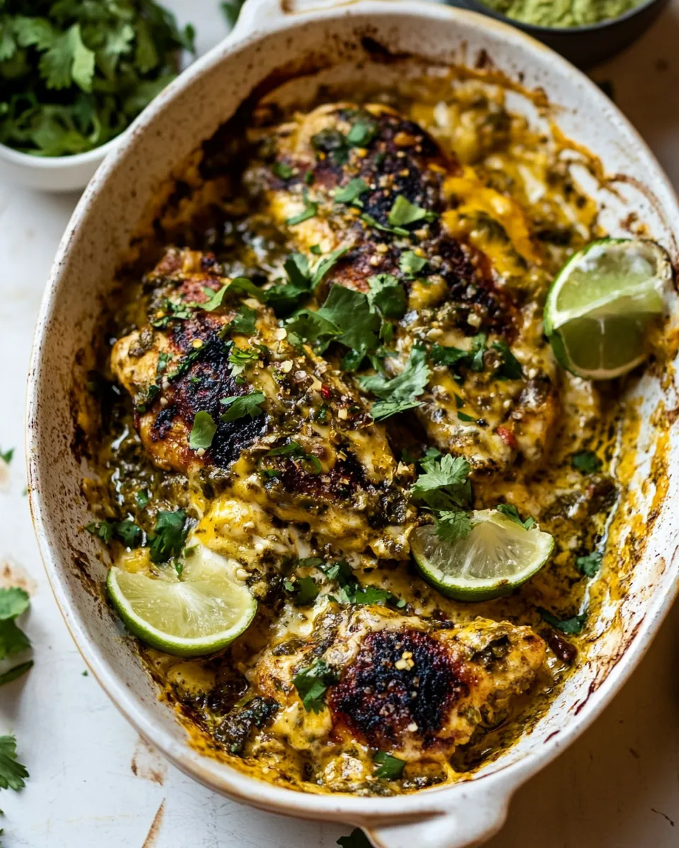 Easy 8 Ingredient Cheesy Green Chile Chicken. food shot