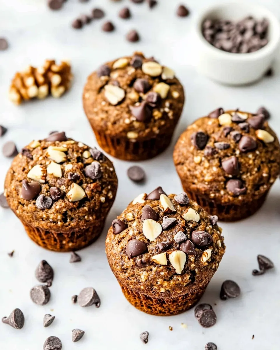 Homemade Almond Flour Paleo Banana Nut Muffins With Chocolate Chips photo