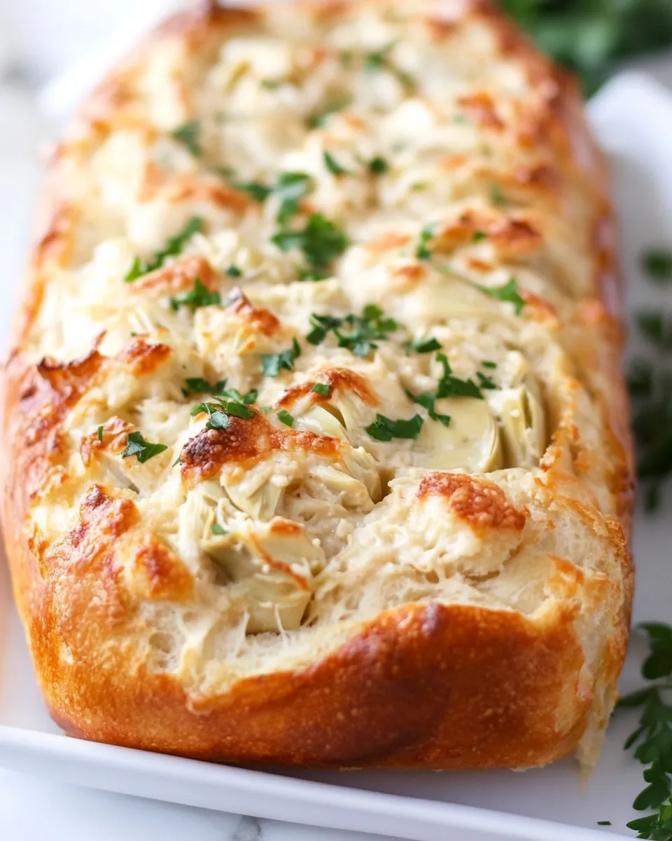 Easy Artichoke Dip Stuffed Bread food shot