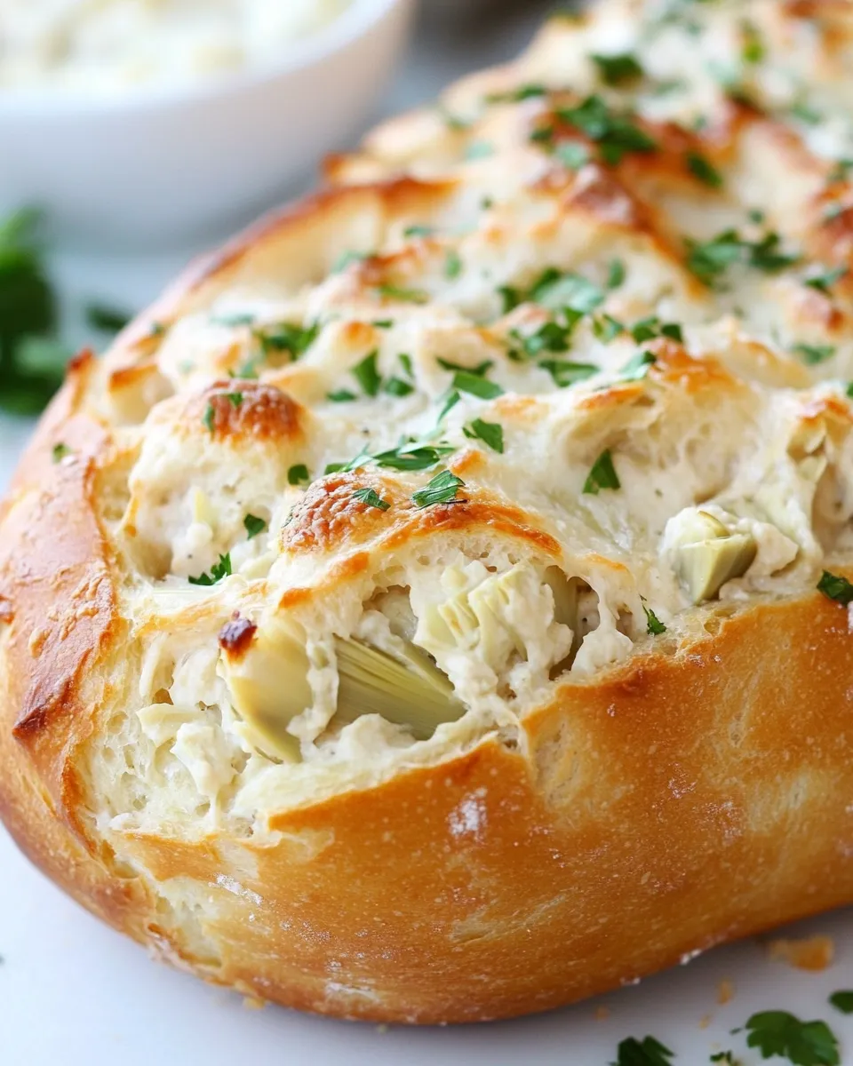 Delicious Artichoke Dip Stuffed Bread plate image