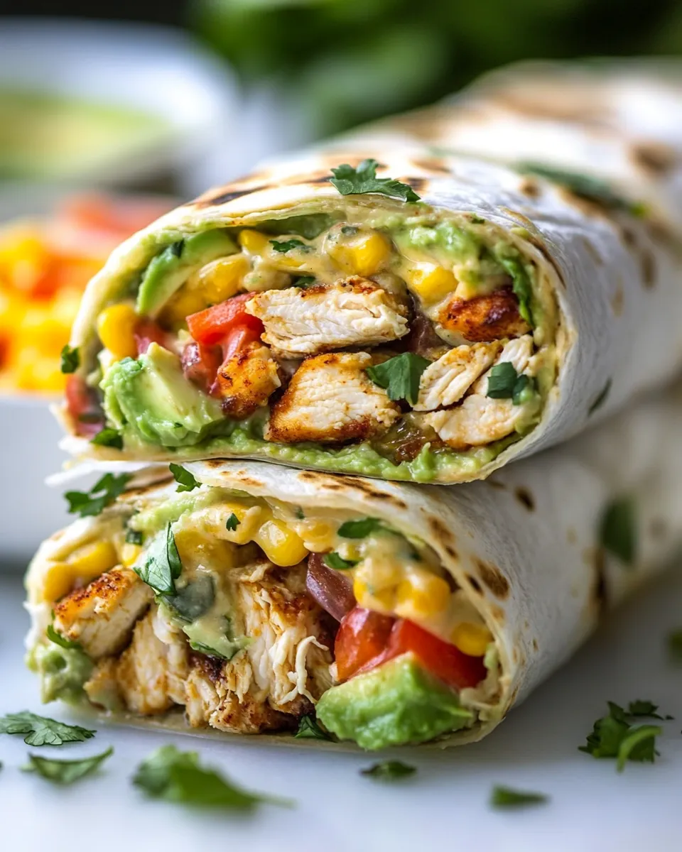 Easy Avocado Ranch Chicken Burrito Wraps food shot