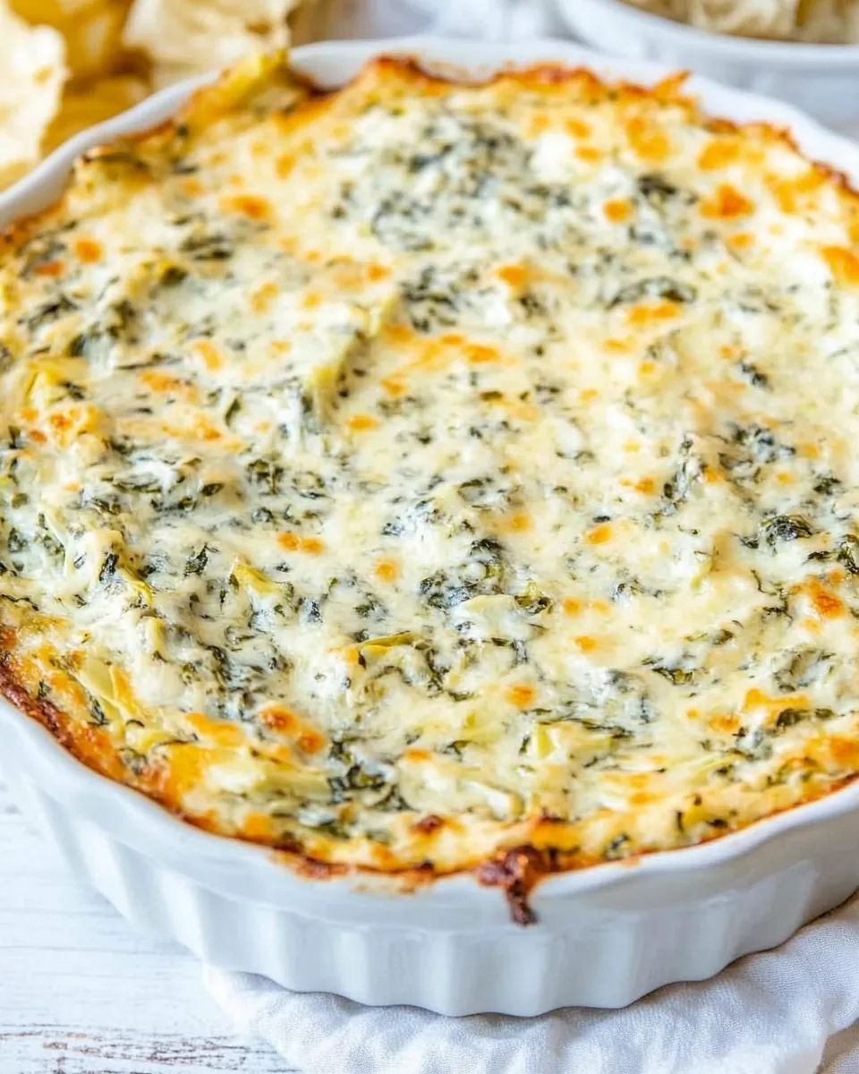 Easy Baked Cheesy Spinach Artichoke Dip dish photo