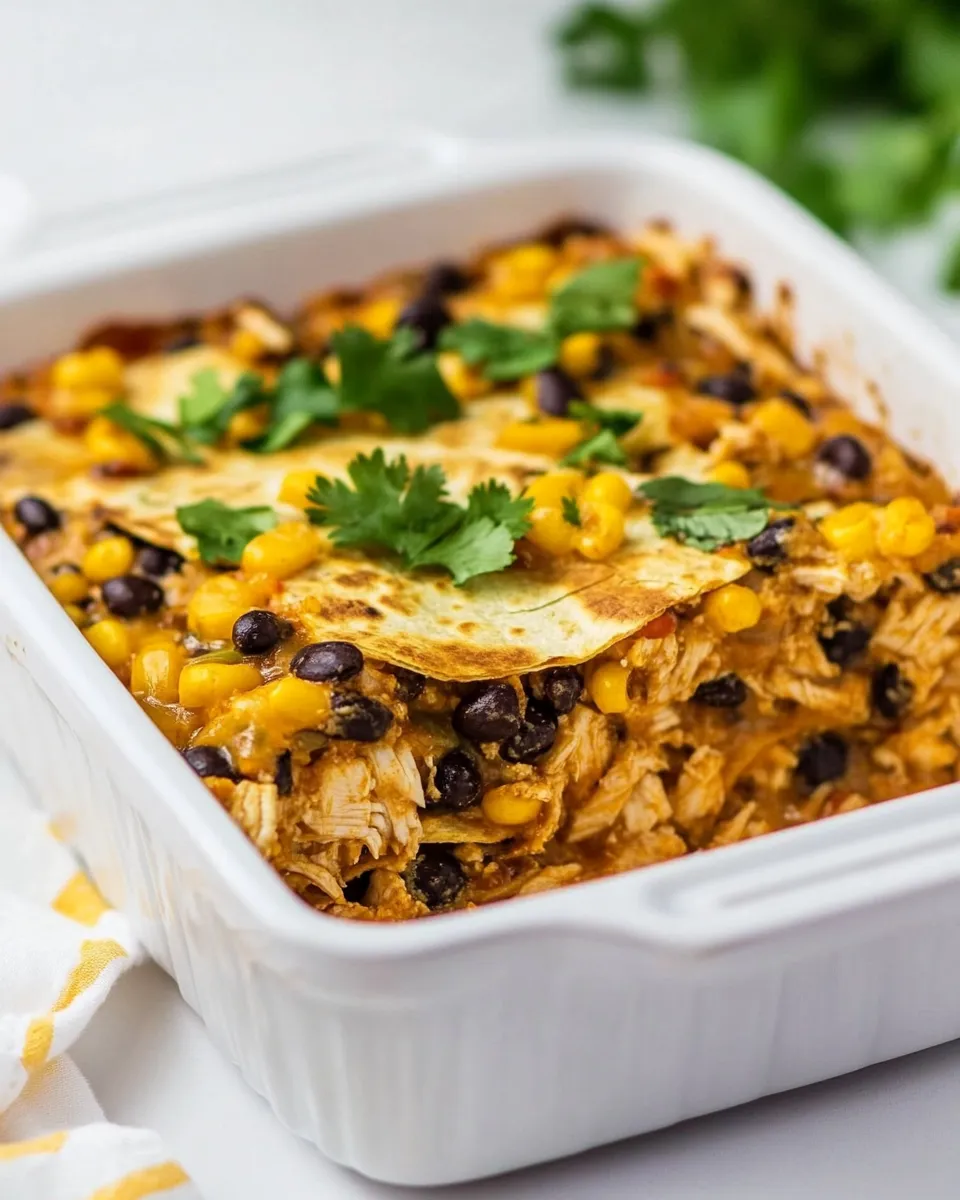 Easy Baked Chicken Quesadilla Casserole food shot