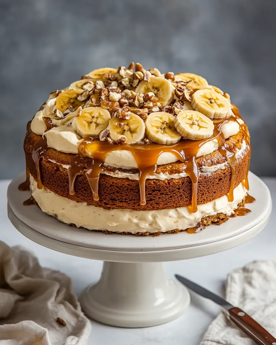 Delicious Banana Cake with Salted Caramel Frosting food shot