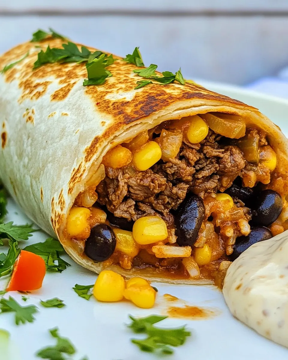 Delicious Beef Burrito food shot