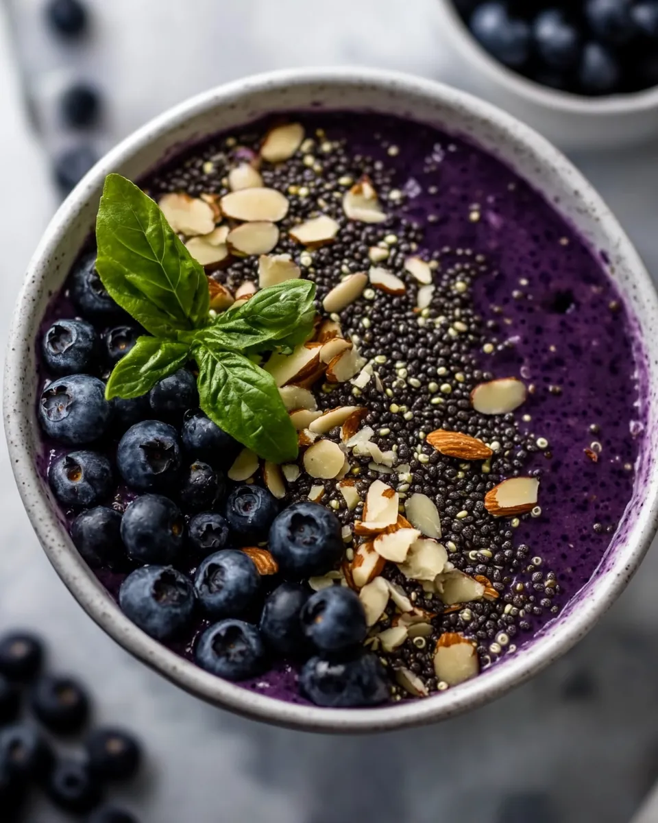 Delicious Blueberry Almond Breakfast Quinoa Smoothie Bowl photo