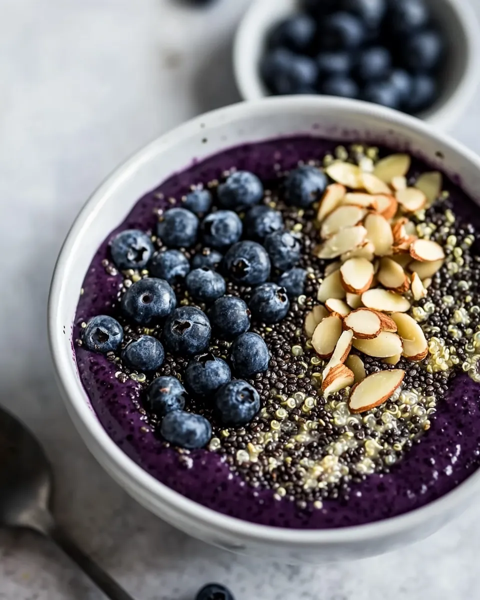 Easy Blueberry Almond Breakfast Quinoa Smoothie Bowl dish photo