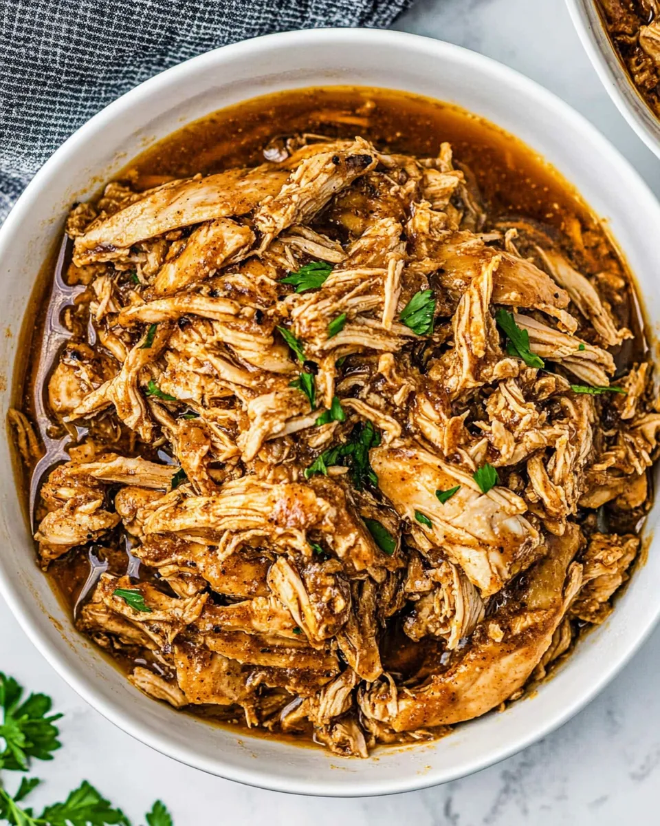 Delicious Brown Sugar Pulled Chicken plate image