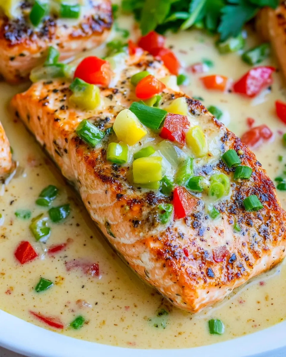 Easy Cajun Salmon with Creamy Parmesan Sauce food shot