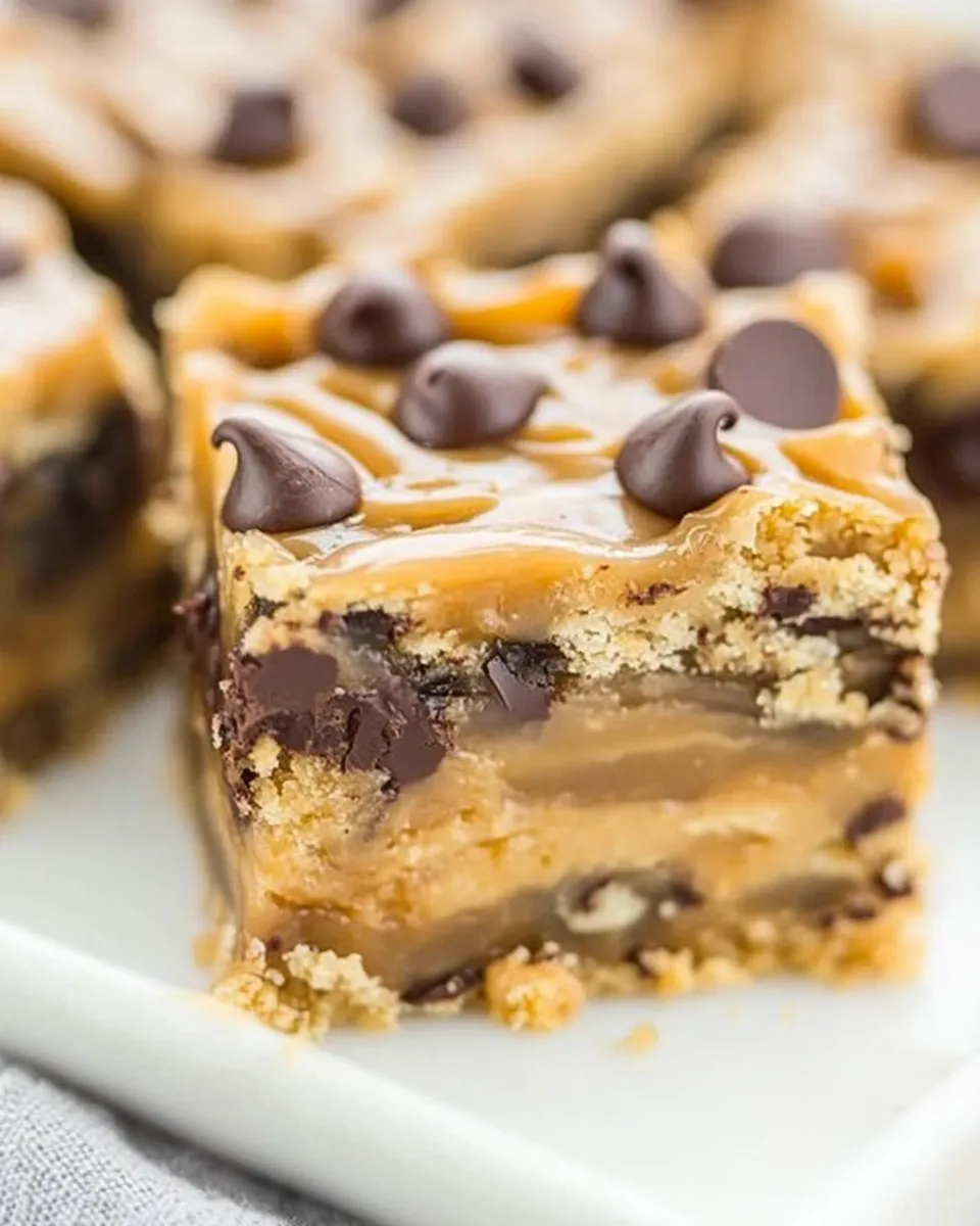 Easy Caramel Peanut Butter Chocolate Chip Gooey Bars recipe photo