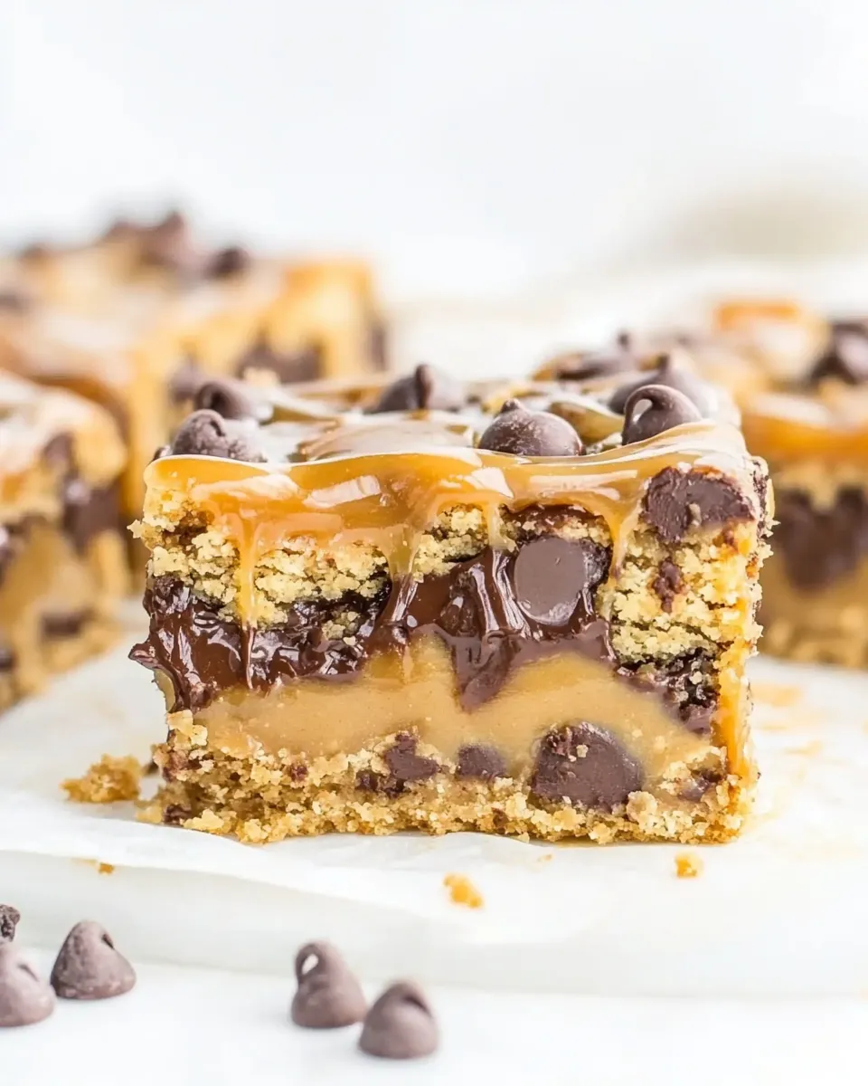 Delicious Caramel Peanut Butter Chocolate Chip Gooey Bars dish photo