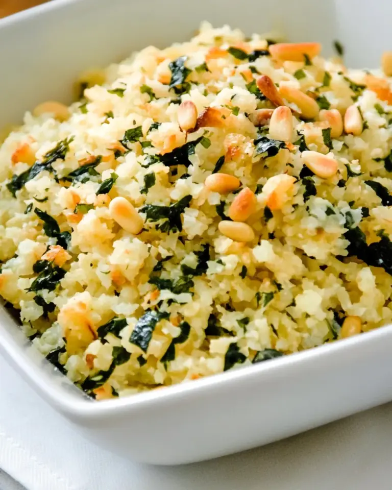 Homemade Cauliflower Rice with Basil, Parmesan, and Pine Nuts photo