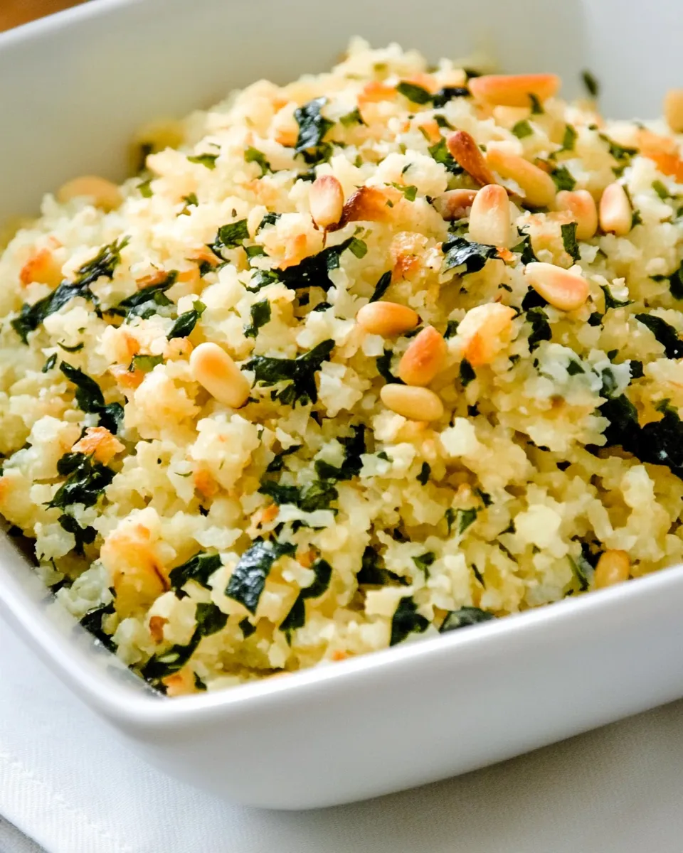 Homemade Cauliflower Rice with Basil, Parmesan, and Pine Nuts photo