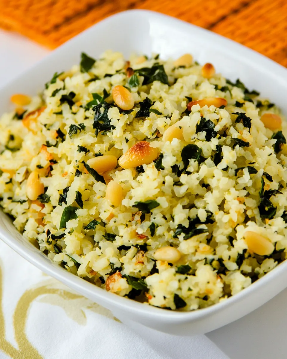 Delicious Cauliflower Rice with Basil, Parmesan, and Pine Nuts dish photo