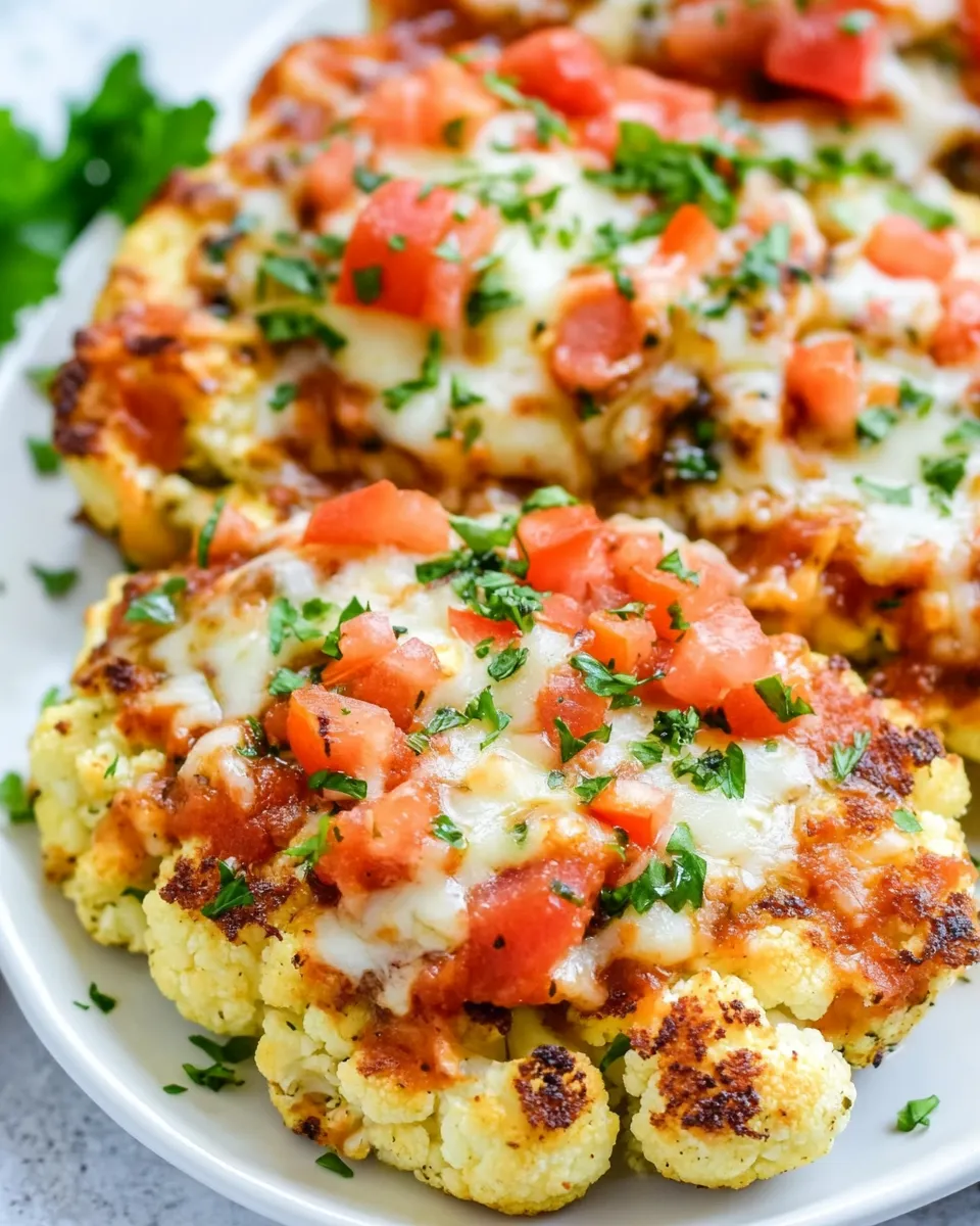 Delicious Cauliflower Steaks with Marinara food shot