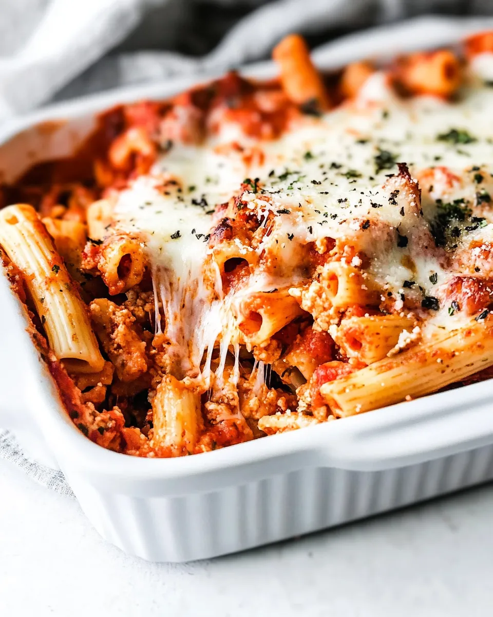 Easy Chicken Parmesan Baked Ziti food shot