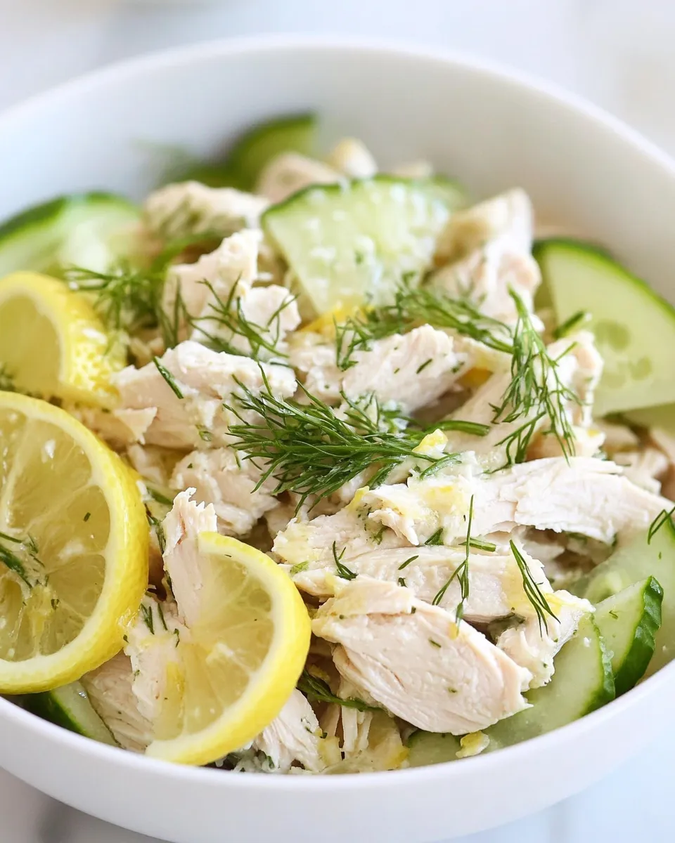 Delicious Chicken Salad with Lemon and Dill food shot
