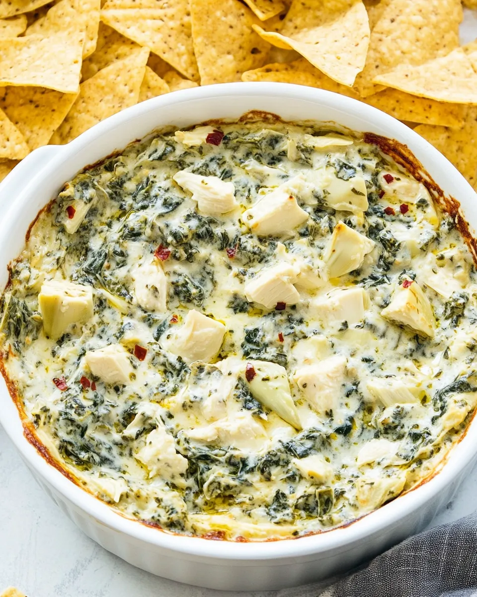 Easy Chicken Spinach Artichoke Dip food shot