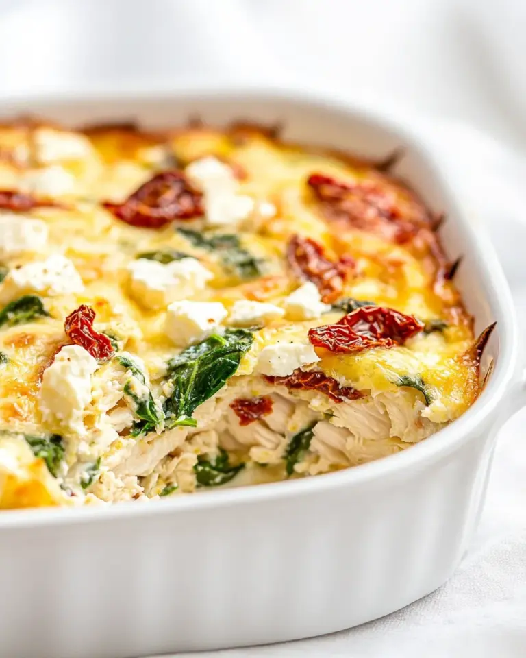 Homemade Chicken and Spinach Breakfast Casserole with Sun-Dried Tomatoes and Feta photo