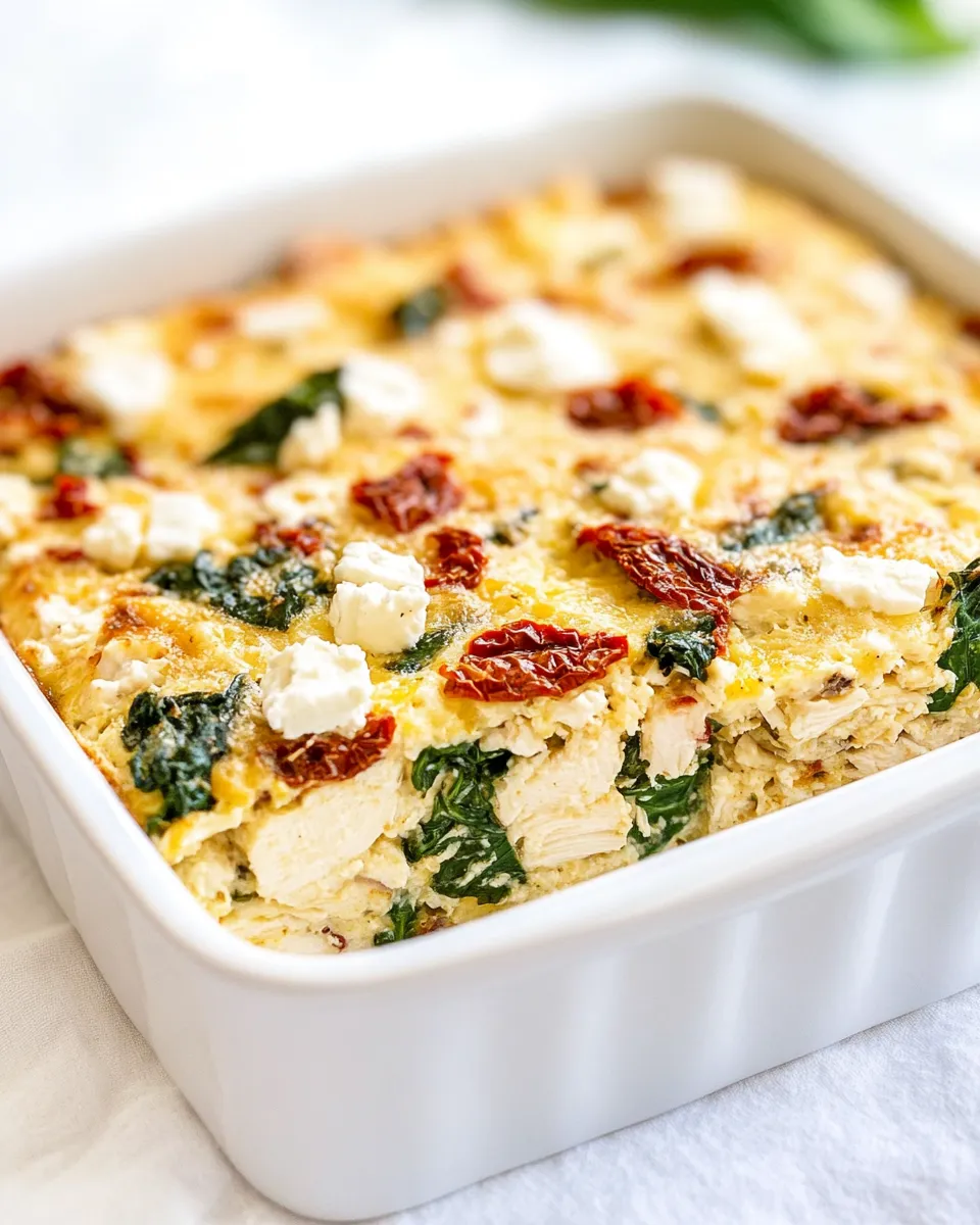 Classic Chicken and Spinach Breakfast Casserole with Sun-Dried Tomatoes and Feta dish photo