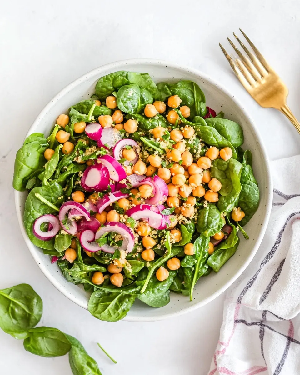 Homemade Chickpea and Spinach Salad with Cumin Dressing photo