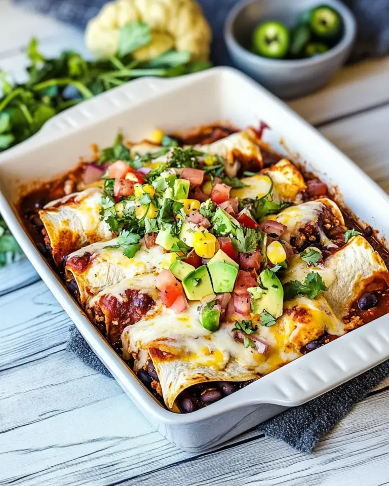 Homemade Chipotle Cheddar Cauliflower Black Bean Enchiladas. recipe photo