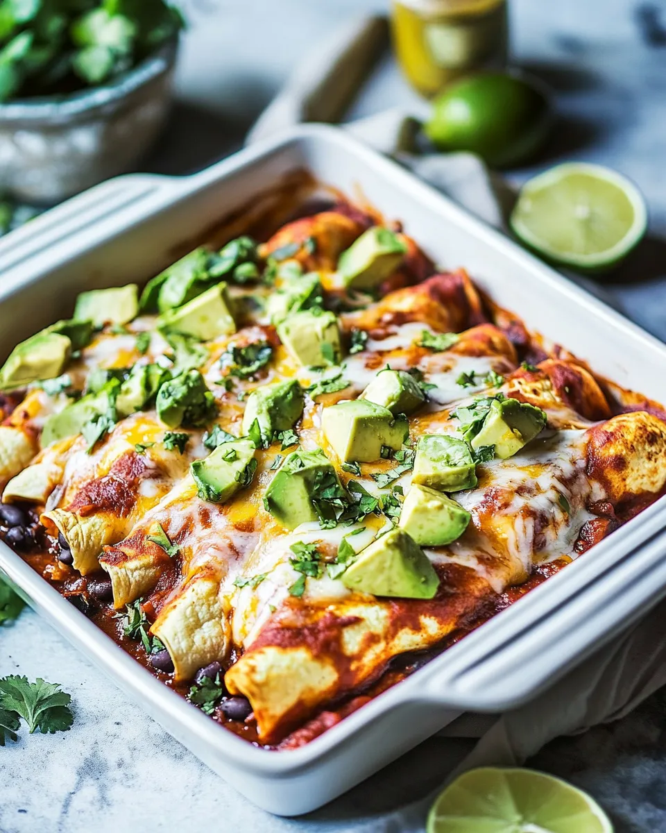 Classic Chipotle Cheddar Cauliflower Black Bean Enchiladas. dish photo